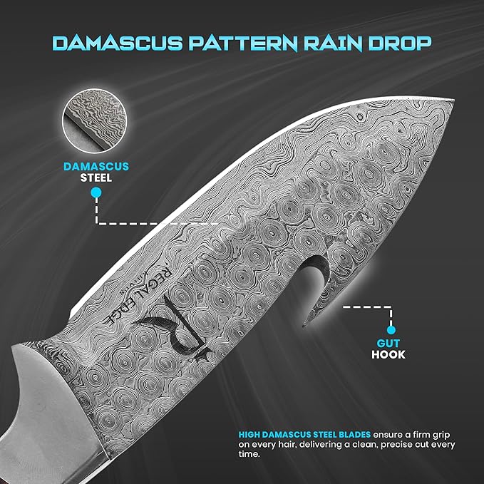 10 Damascus Hunting Knife with Gut Hook Fixed Blade Knife with Sheath American Flag Handle Full Tang Fixed Blade Knife Tactical Survival Knife for Men Damascus Steel Knives Camping Outdoor Field