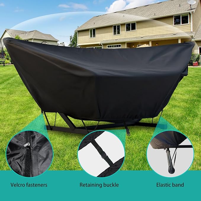 Outdoor Hammock Cover with Zip and Elastic Ropes Heavy Duty 420d Hammock Covers with Adjustable Buckle for Outdoor Universal Hammocks Waterproof Windproof (9-10FTBlack)