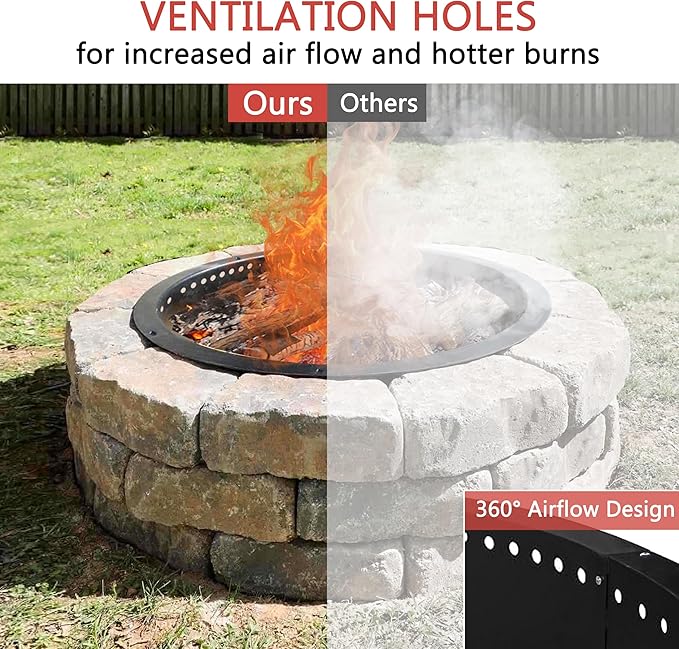 SoulMate Outdoor 45-Inch Outer/39-Inch Inner Fire Pit Ring SmokelessDuty Solid Metal Steel Round Firepit Rim Insert for DIY Fire Pits Outdoor Above or In-Ground Camping Garden Patio Backyard.
