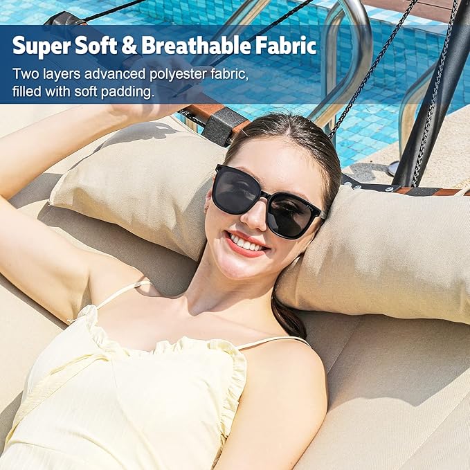 TegerDeger 12FT 2 Person Hammock with Stand Included 55 x 79IN Large Hammock 450LB Capacity with Hardwood Spreader Bar &amp Nylon Rope for Outside Patio Garden Backyard Beach Poolside - Beige