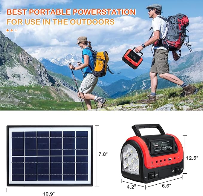 Solar GeneratorPortable Power Station with Solar Panel IncludedLiFePO4 Battery Mini Portable Generator with DC/USB OutletsQuiet Generators LED Flashlight for Home Use Camping(Red)