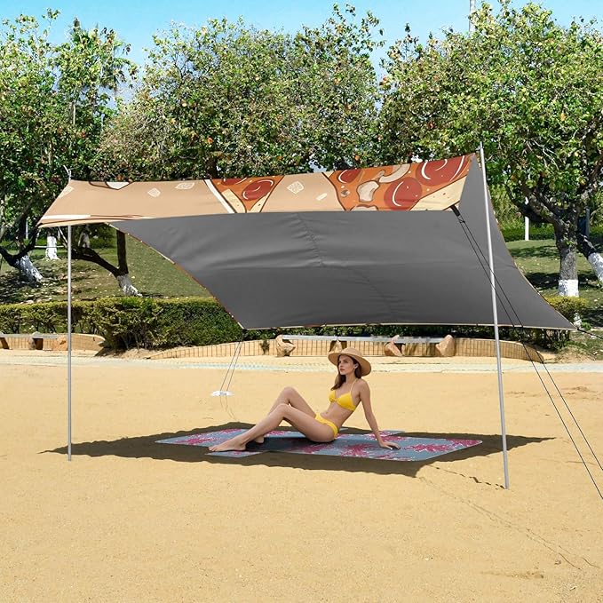 ALAZA Delicious Pizza with Mushroom Pattern Beach Tent Sun Shelter Portable Canopy Sunshade for Outdoor Camping Picnics Backyard Fun 10x9 ft