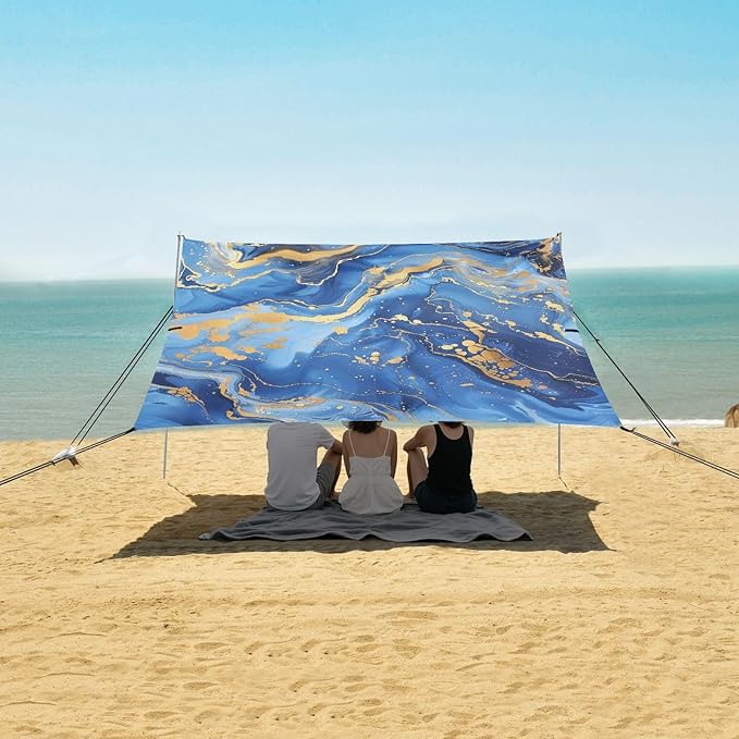 ALAZA Blue and Gold Paint Marble Abstract Beach Tent Sun Shelter Portable Canopy Sunshade for Outdoor Camping Picnics Backyard Fun 10x9 ft