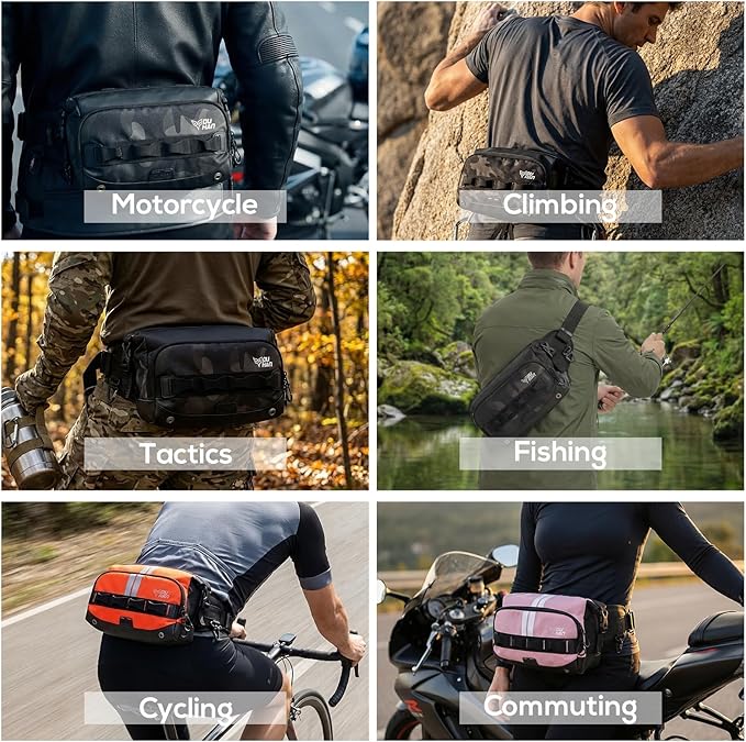 DUHAN Multi-Function Motorcycle Waist Bag – Waterproof Adjustable Leg &amp Tactical Pack 4-Way Wearable for Motorcycle Hiking Cycling Outdoor Work