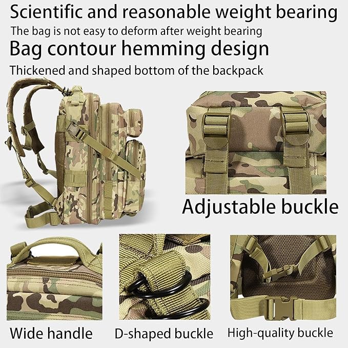 30L Military Tactical Backpack Lightweight Hiking Camping Bag Army Assault Pack Water-Repellent Digital Camouflage Travel Rucksack 3 Day Bug Out Bag