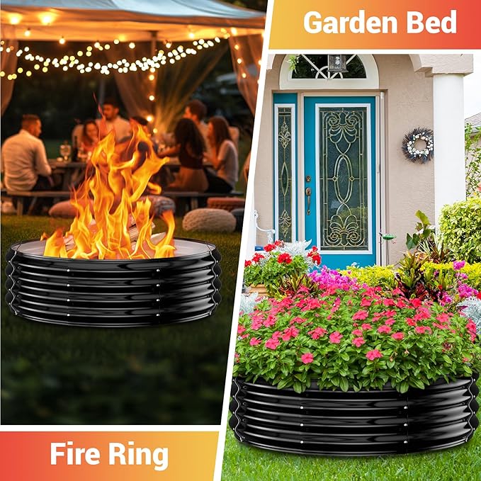 48 Inch Large Outdoor Fire Pit RingHeavy Duty High Heat Resistant Wood Burning Firepit for Outside12 TallGalvanized Steel Outdoor Fireplace &amp Fire Pits Bowl for Backyard Bonfire PatioCamping