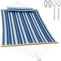 GAFETE Hammock 2 Person Quilted Fabric Hammocks for Outside Double 12ft Hammocks with Spreader Bar Large Removable Pillow Storage Bag Carabiners Max 475 lbs Capacity (Catalina Beach)