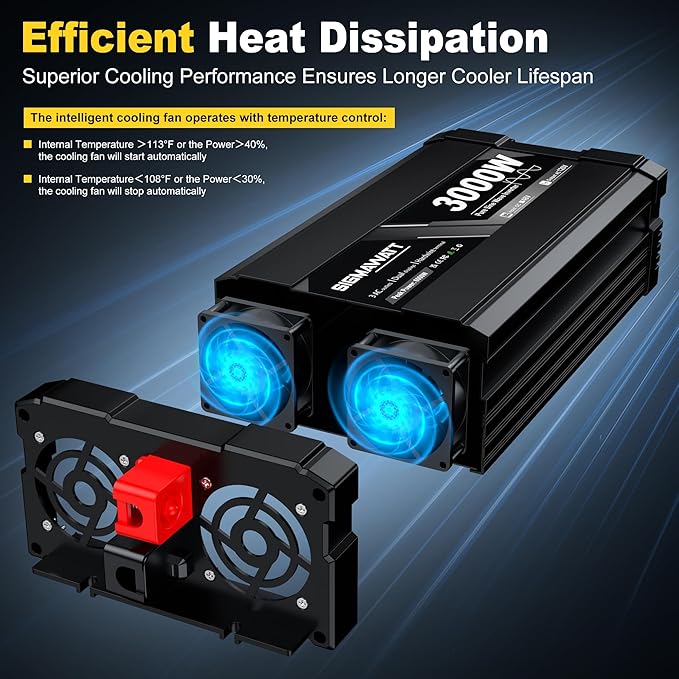 3000W Pure Sine Wave Inverter 48V DC to 120V AC–Heavy Duty Power Inverter for Off-Grid Solar SystemRVWashing Machine Refrigerator Freezer TV&ampAir Conditioner with LED Display and Remote Monito