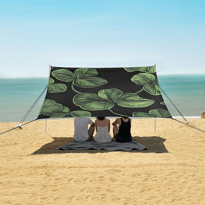 ALAZA Three Leaved Shamrocks Saint Patricks Day Beach Tent Sun Shelter Portable Canopy Sunshade for Outdoor Camping Picnics Backyard Fun 10x9 ft