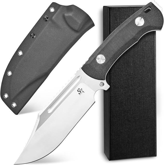 Sitivien ST20 Fixed Blade Knife 8MM Thick N690 Stainless Steel Blade Full Tang G10 Handle EDC Fixed Knifes for Outdoor Working Camping Bushcraft(Silver)