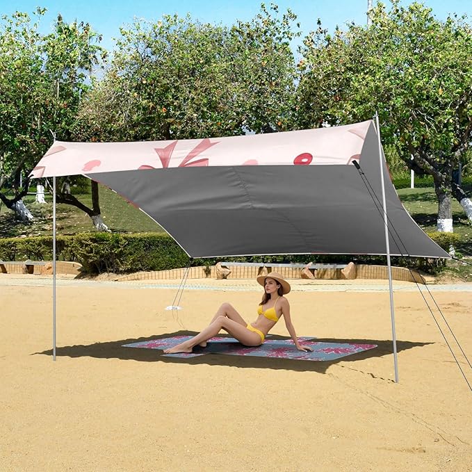 ALAZA Bow Red Cherry Pattern Beach Tent Sun Shelter Portable Canopy Sunshade for Outdoor Camping Picnics Backyard Fun 10x9 ft