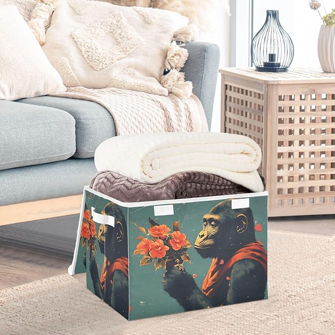 AIXIWAWA Lidded Storage Cube (Gorilla Valentine) Fabric Foldable Closet Bins with Flip Lid and Handles Organizer Basket Container 16.5 x 12.6 x 11.8 IN