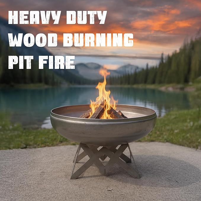 Ohio Flame - 30 Liberty Fire Pit with Angular Base (Made in USA) - Natural Steel Finish