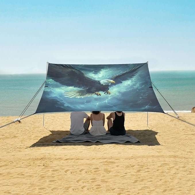 ALAZA Eagles Lightning Fly Beach Tent Sun Shelter Portable Canopy Sunshade for Outdoor Camping Picnics Backyard Fun 10x9 ft