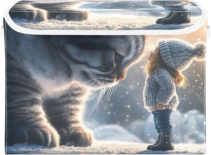 Storage Cube with Lid Giant Cat Print 16.5×12.6×11.8 IN 1 Pack Collapsible Large Capacity Foldable Storage Basket Bin Organizer