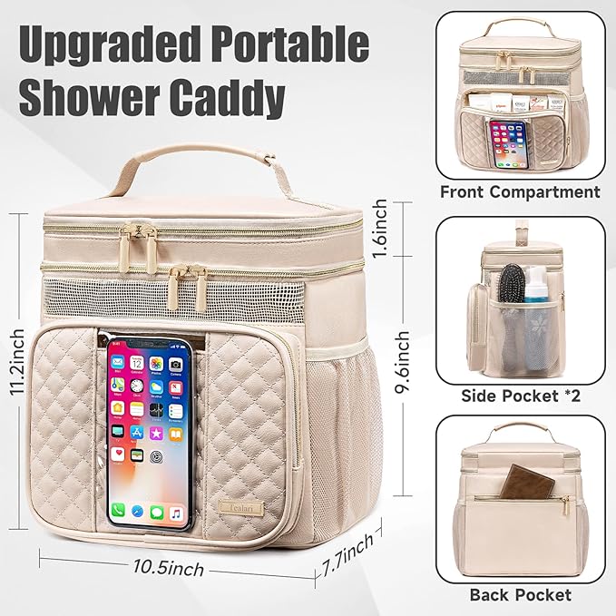 Large Leather Toiletry Bag for Women MenBathroom BagWater Resistant Shower BagMakeup BagPortable Shower Caddy for College DormHanging Travel Toiletry Bag with Transparent Waterproof Phone Pocket