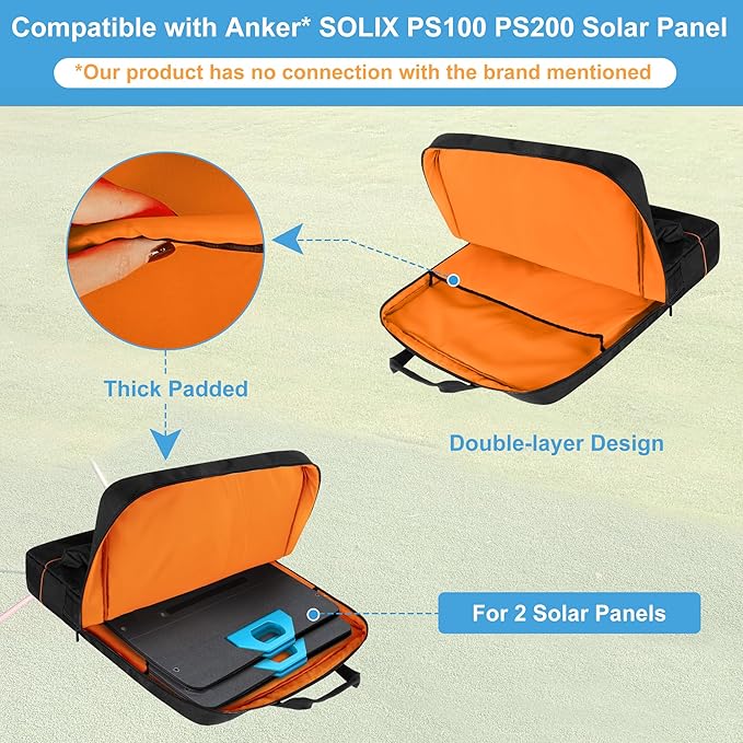 HODRANT Solar Panel Bag Carrying Case Compatible with Anker SOLIX PS30 PS100 PS200 Double-layer Storage Carrier for 2 Panels Protective Travel Organizer with Multi Pockets &amp Shoulder Strap