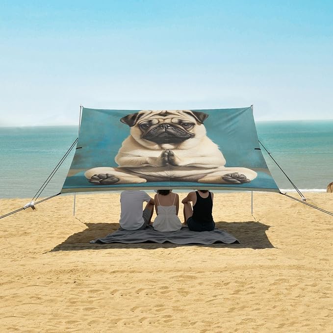 ALAZA Funny Pug Dog Yoga Beach Tent Sun Shelter Portable Canopy Sunshade for Outdoor Camping Picnics Backyard Fun 10x9 ft