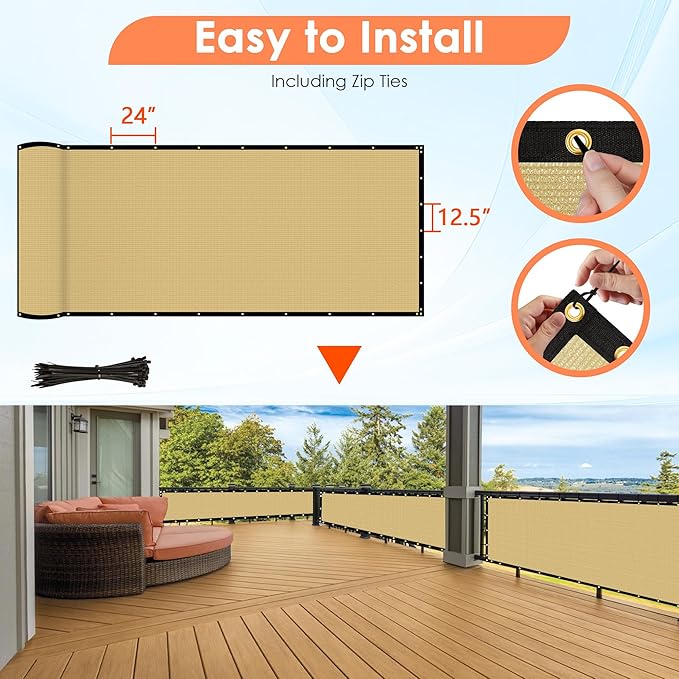 iCover 5x49ft Privacy Screen Fence Outdoor Fencing Panels Garden Windscreen Mesh Shade Sail Net Barrier Include Reinforced Bindings and Brass Grommets Cable Zip Ties Sand