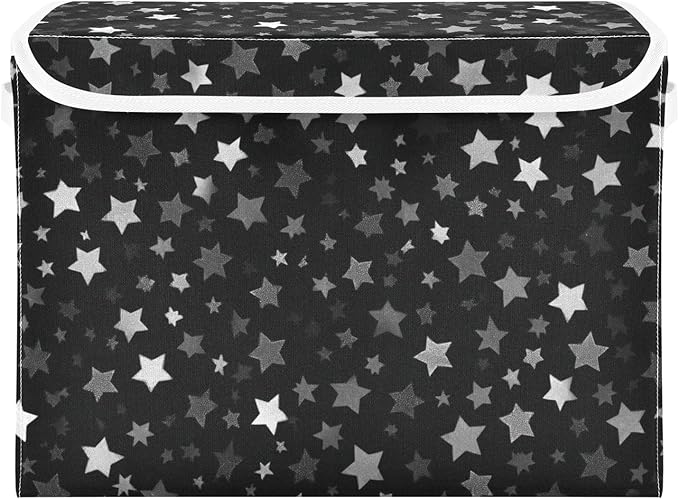 Storage Bins with Lids Storage Containers Box Organizer Bin Basket with Handles for Closet Shelves Clothes Stackable Foldable Decorative Cute Silver and Gray Stars