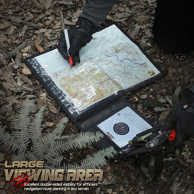 LIVANS Tactical Pouch Military Map Case Holder Army Foldable Map Storage Pouch Multifunctional for Outdoors or Hiking - 13x10 Clear Viewing Area1000D Oxford + Waterproof TPU