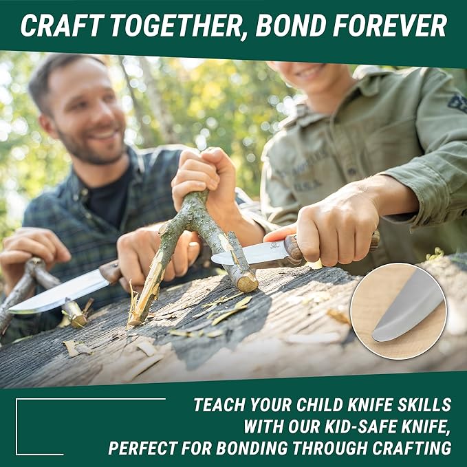 BeaverCraft Kids Boy Scout Knife - Whittling Knives for Kids - Safe Kid Knife with Rounded Tip &amp Sheath - First Bushcraft Knives for Boys 8-12 BSH Kid