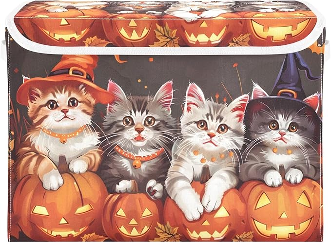 senya Halloween Baskets Collapsible Storage Bins with Lids Halloween Pumpkin Cat E Storage Boxes Clothes Baskets for Organizing