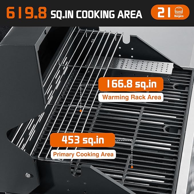 Propane Gas Grill 5+1 Stainless Steel Barbecue Grill with Infrared Side Burner for Outdoor Cooking