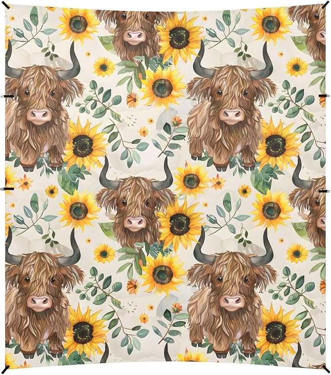 ALAZA Sunflower Highland Cows Pattern Beach Tent Sun Shelter Portable Canopy Sunshade for Outdoor Camping Picnics Backyard Fun 10x9 ft