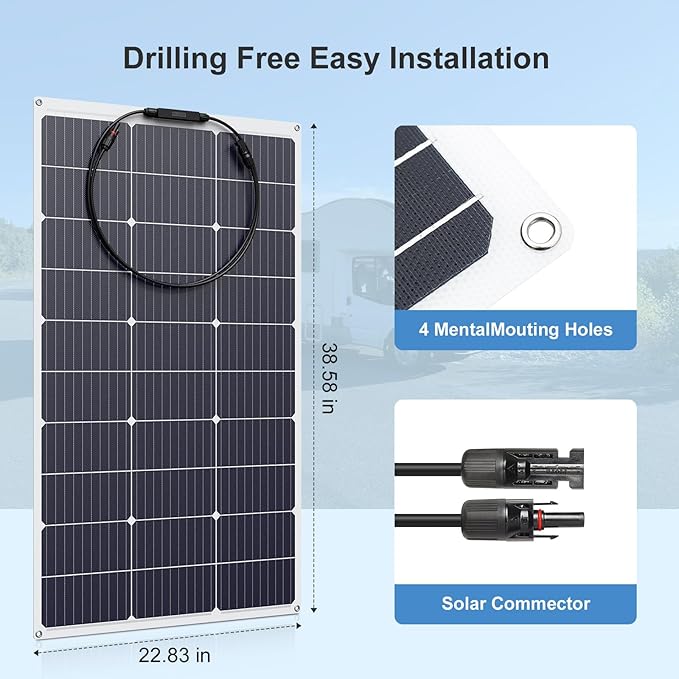 Solarapex 2-Pack 100watt Flexible Solar Panel -Lightweight Mono Solar with ETFE Coating IP68 Waterproof Fiberglass Protection for 12V Battery Charging in RV Boat Marine Camping &amp Off-Grid(200
