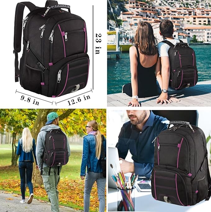 LTINVECK Extra Large BackpackTSA Friendly Travel Laptop Computer Backpack for Men WomenRFID Water Resistant Big Business Backbag Fits 17.3 Inch LaptopsPurple
