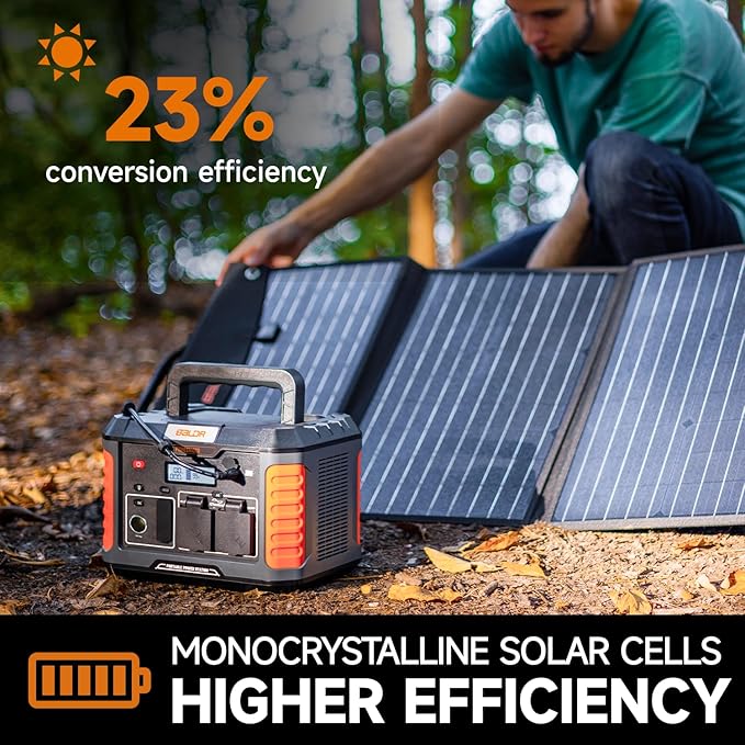 BALDR 120W Portable Solar Panel for Jackery/ECOFLOW/Flashfish/ROCKPALS Power Station Generator Foldable Solar Cell Charger with USB Ports &amp PD Output for Camping Off Grid Living. Black