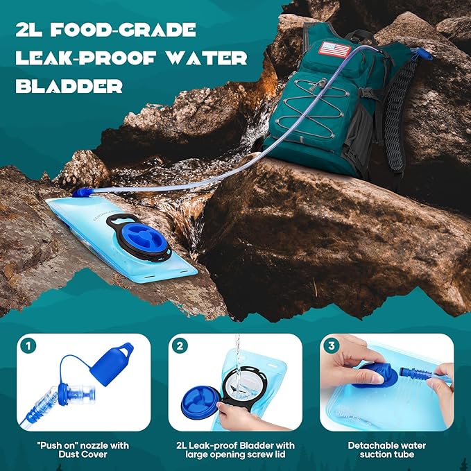 Maelstrom Hydration Hiking Backpack with 2L/3L Water Bladder High Flow Bite Valve Water Backpack Men Women Lightweight Insulation for Hiking Cycling Running Climbing Camping