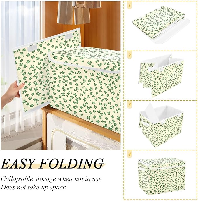 Cute St. Patrick's Day Patterns Fabric Storage Bins with Lids and HandleFoldable Storage Bins with LidsCloset Organizers for Clothes Storage Room Organization Office Storage Chest Organizer