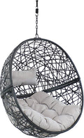 Sunnydaze Jackson Resin Wicker Hanging Egg Chair - 265-Pound Weight Capacity - Removable Gray Polyester Cushions