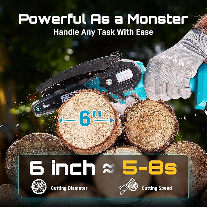 Seesii Mini Chainsaw 6-inch Mini Chainsaw Cordless Handheld Electric Power Chain Saw with 2 Batteries for Tree Trimming Wood Cutting Best Gifts for Father Dad Husband Men