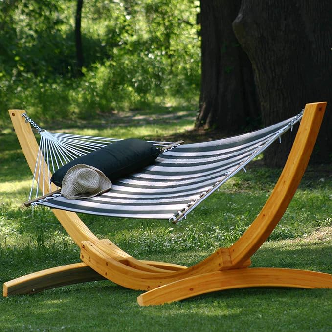 Hatteras Hammocks Large Cabana Classic Sunbrella Quilted Hammock – 13 ft. x 55 in. 2-Person 450 lb Capacity Cumaru Spreader Bar Zinc-Plated Hardware – Handcrafted in The USA