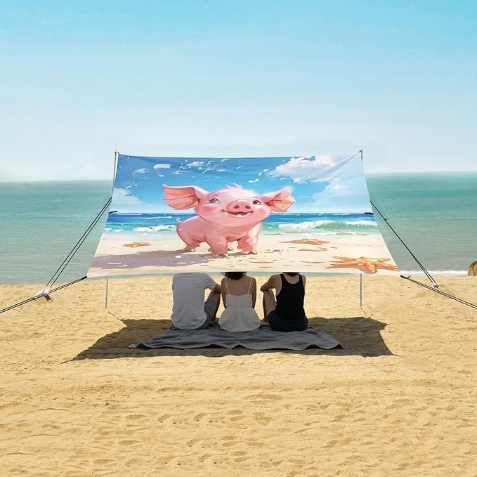 ALAZA Pig Starfish Beach Beach Tent Sun Shelter Portable Canopy Sunshade for Outdoor Camping Picnics Backyard Fun 10x9 ft