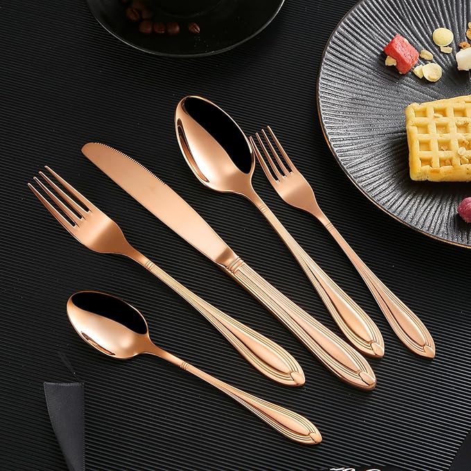 20-Piece Stainless Steel Flatware Set - 18/10 Rustproof Silverware for 4 (5-Piece Setting) | Dishwasher Safe Ergonomic Grip | Wedding &amp Household Cutlery Set in Gift Box