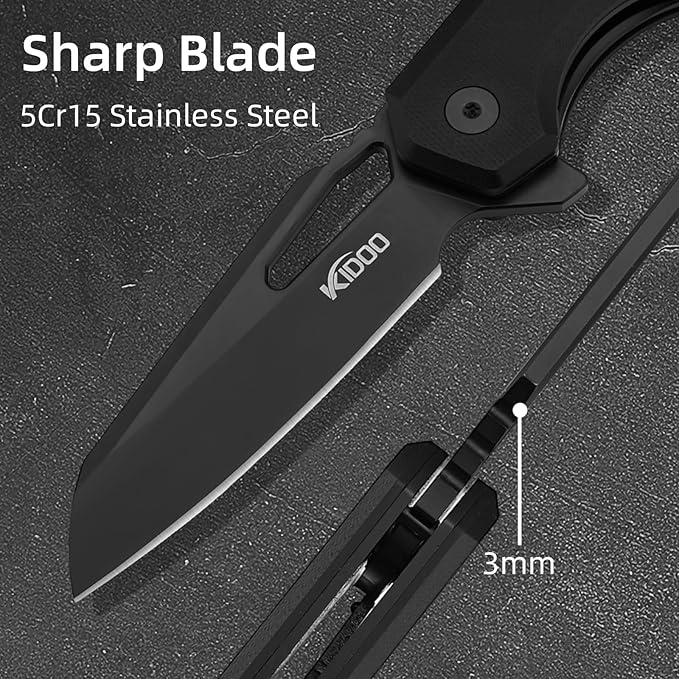 KIDOO Folding Pocket Knife 2.83 5CR15 Stainless Steel Blade G10Handle with Clip - EDC Knife for Hunting Camping Hiking Tactical Survival Present for Men Dad Women (Drop Point)