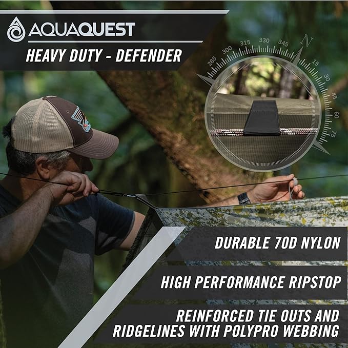 AquaQuest Defender Tarp – Heavy-Duty Waterproof (20000 mm) Seam-Taped Rain Fly for Camping Bushcraft &amp Survival