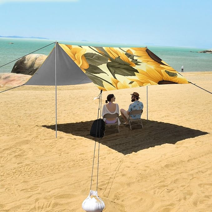 ALAZA Stylish Yellow Sunflower Beach Tent Sun Shelter Portable Canopy Sunshade for Outdoor Camping Picnics Backyard Fun 10x9 ft
