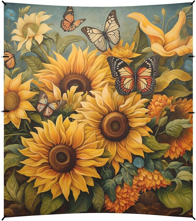 ALAZA Butterflies Sunflowers Watercolor Beach Tent Sun Shelter Portable Canopy Sunshade for Outdoor Camping Picnics Backyard Fun 10x9 ft