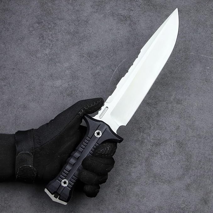 Dragon 12.8 Inch Sleipner Steel Full Tang Fixed BladeOutdoor Camping Tactics KnifeSatin PolishingG10 Handle with leggings Kydex Sheath (Black handle white blade)
