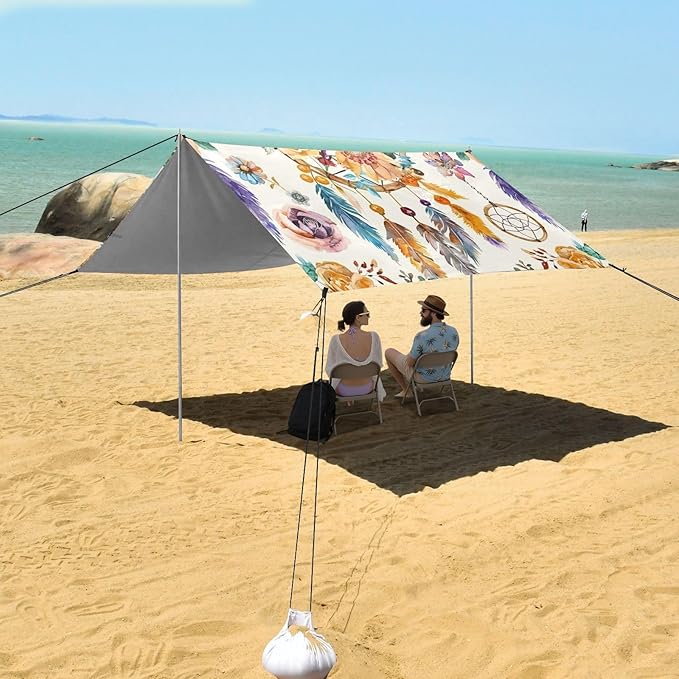 ALAZA Watercolor Ethnic Dream Catchers Flowers Beach Tent Sun Shelter Portable Canopy Sunshade for Outdoor Camping Picnics Backyard Fun 10x9 ft