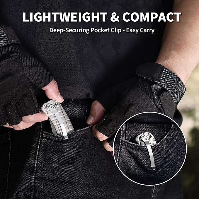 Small EDC Pocket Knife for Men &amp Women - 3 Trailing Point D2 Blade Titanium Handle with Button Lock &amp Pocket Clip | Small Slim Cool Folding Knife for Daily Carry Camping Hiking &amp Outdoo