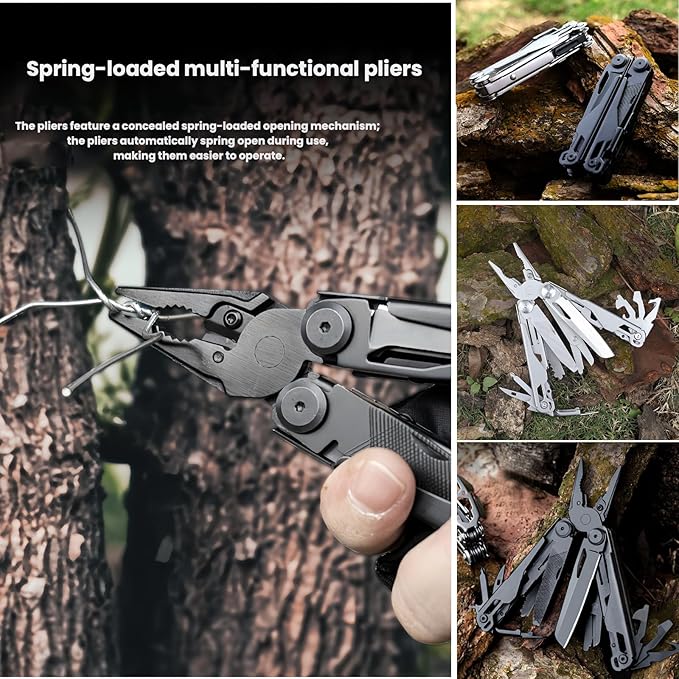 Multitool 15-in-1 Full-Size Lightweight EDC Multi-Purpose Pliers Nylon Bag Camping Knives &amp Tools Tactical Outdoor Gear Mens Gifts Ideas Gifts for Hunters Men who have Everything (Black)