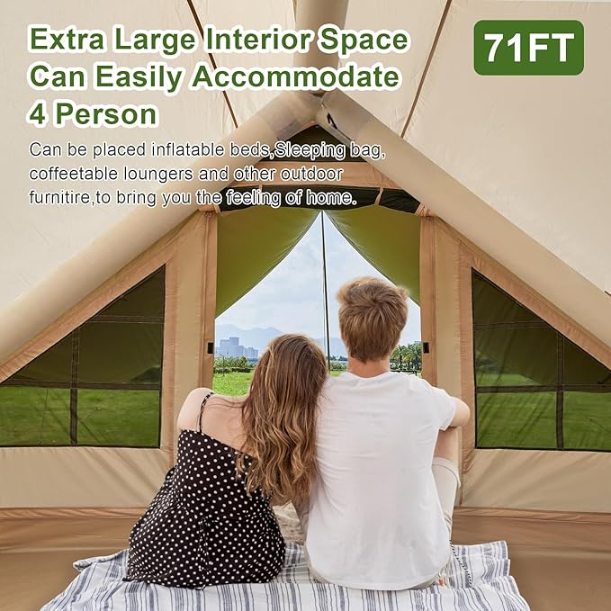 Inflatable Camping Tent2/4/6/8 Person Glamping Inflatable Tents with Awning Quick Setup Blow Up Tents with Pump Waterproof Oxford Inflatable House for Camping Air Glamping Hot Tents for Adult