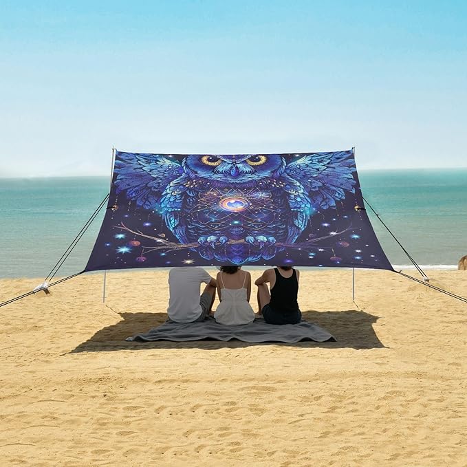 ALAZA Boho Owl on The Tree Beach Tent Sun Shelter Portable Canopy Sunshade for Outdoor Camping Picnics Backyard Fun 10x9 ft