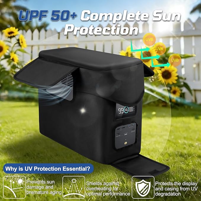 Heavy-Duty Protective Cover Compatible with EcoFlow DELTA 2 Max &amp Extra Battery 1680D Waterproof Dustproof Storage Case with Side Accessory Pocket Precision Fit for Outlets &amp Ventilation (Bl